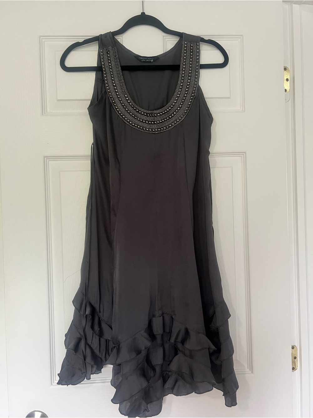 Dorothy Perkins Beaded Scoop Neck Charcoal Gray Dress size 6